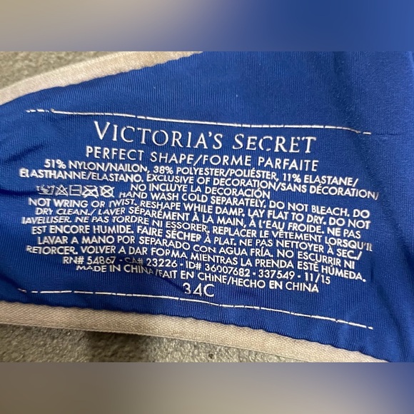 FINAL PRICE💚EUC Victoria’s Secret Perfect Shape Blue Women’s 34C Padded Push Up - Picture 4 of 6